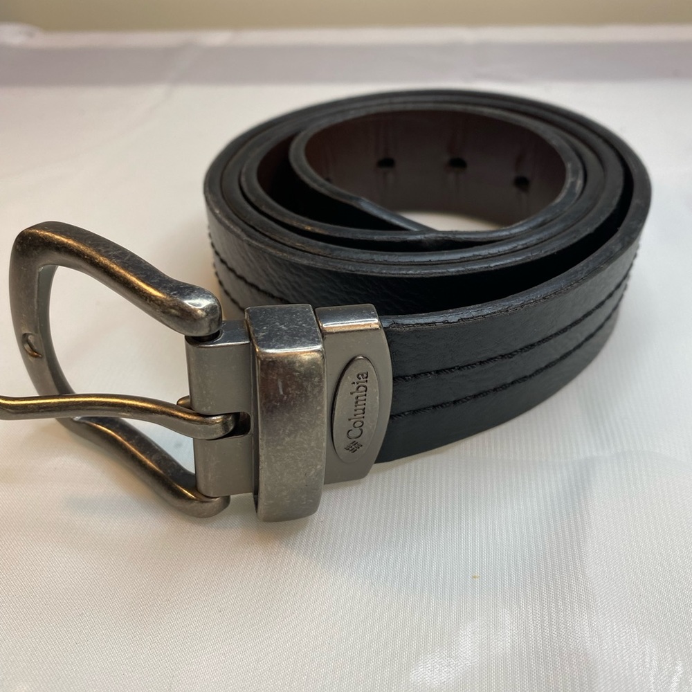 Columbia Mens Black Brown Reversible Belt Size XL 42-44 Silver Buckle